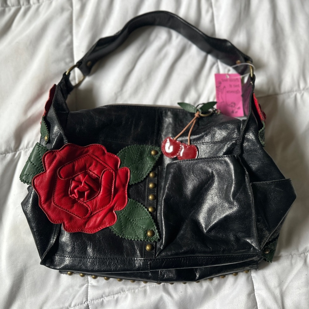 Brand new Beverly Feldman leather rose shoulder bag